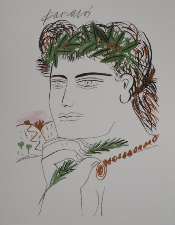 Lithographie Fassianos - Jeune homme à la couronne d'olivier