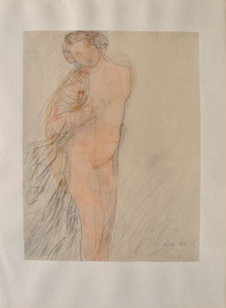 Gravure Rodin - Jeune modèle à moitié nu