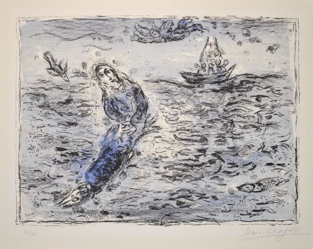 Lithographie Chagall - Jonah Against A Blue Background - M661