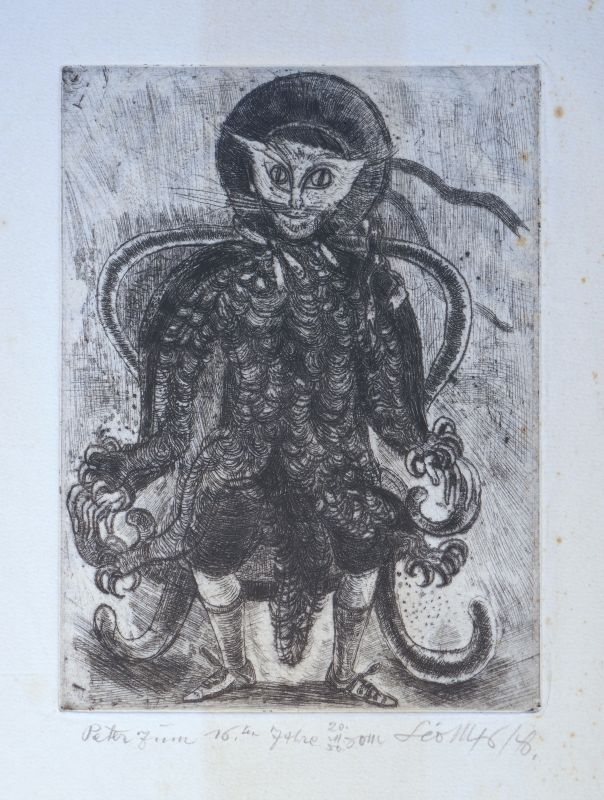 Gravure Maillet - (Katzenwesen auf Sessel)