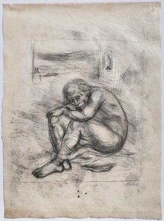 Monotype Ehrlich - Kauernder Mann - Selbstbildnis (Crouching Man - Self-Portrait)