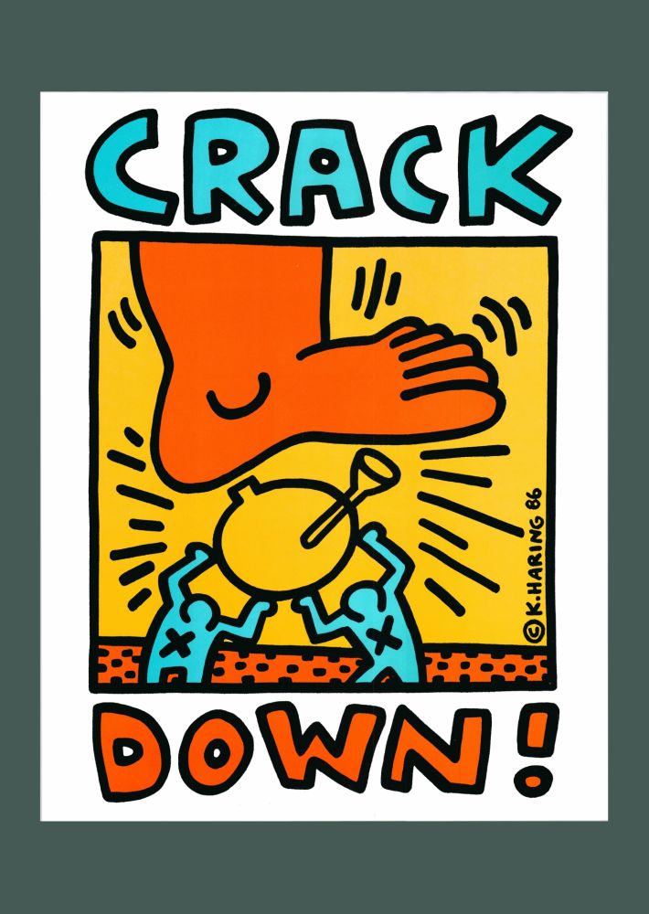 Lithographie Haring - Keith Haring: 'Crack Down!' 1986 Offset-lithograph