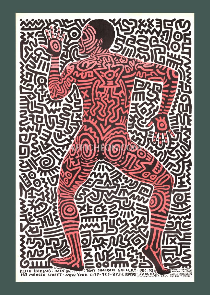 Lithographie Haring - Keith Haring 'Into 84 (Tony Shafrazi)' Original 1983 Pop Art Poster Print