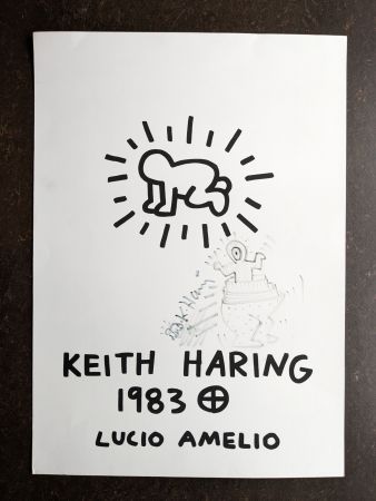 Lithographie Haring - Keith Haring: 'Lucio Amelio' 1983 Offset-lithograph (Hand-signed)