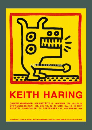 Lithographie Haring - Keith Haring: 'Untitled (Dog with..)' 1995 Offset-lithograph