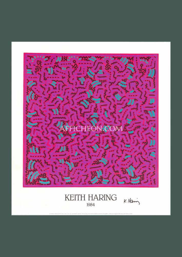 Lithographie Haring - Keith Haring: 'Untitled (Pink)' 1984 Offset-lithograph (Hand-signed)