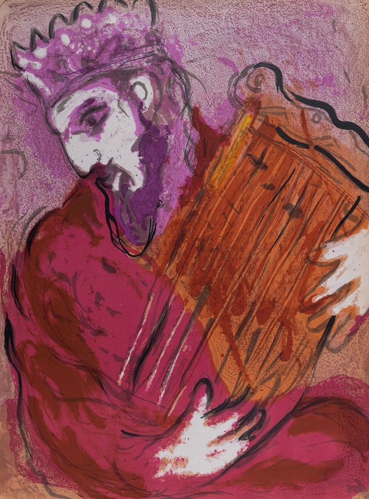 Lithographie Chagall - La Bible : David à la harpe, 1956