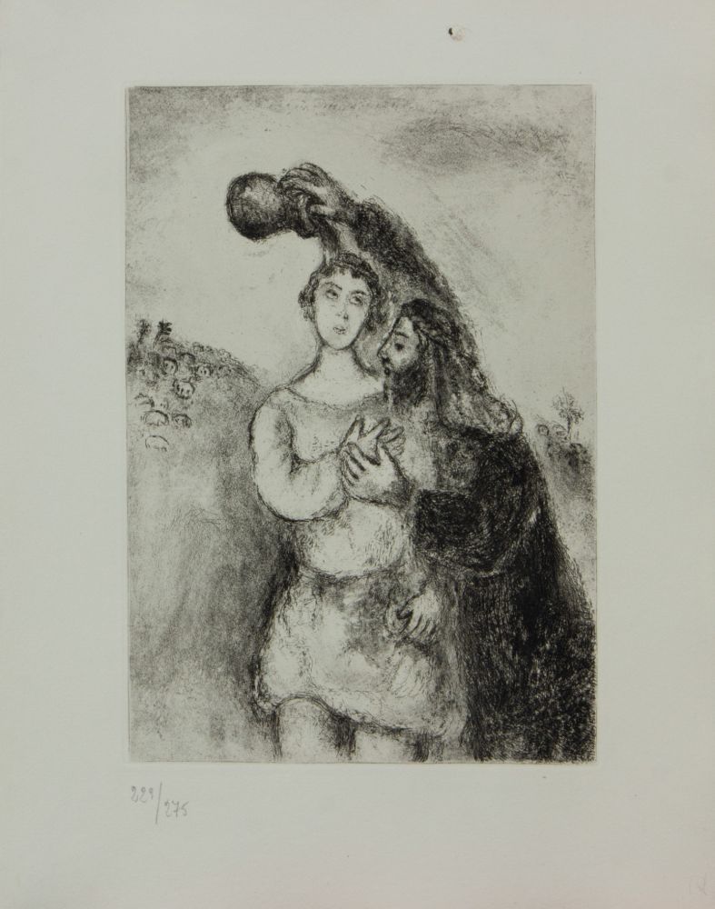 Gravure Chagall - LA BIBLE ( L' ONCTION DU ROE SALOMON )
