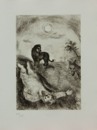 Gravure Chagall - LA BIBLE ( PROPHETE TUE PAR UN LION )