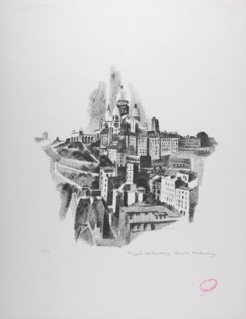 Lithographie Delaunay - La Butte Montmartre et le Sacré-Coeur, 1969