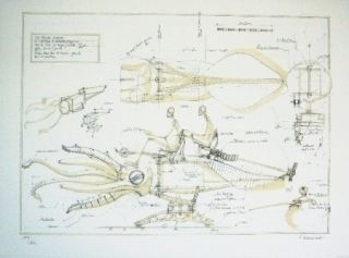 Lithographie Delarozière - La Calamar à retropropulsion