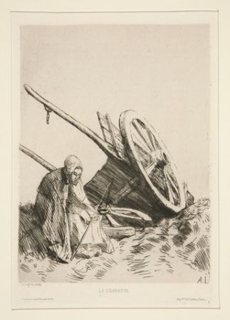 Gravure Legros - La charrette brisée