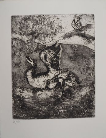 Gravure Chagall - La chasse (L'oiseau blessé d'une flèche)