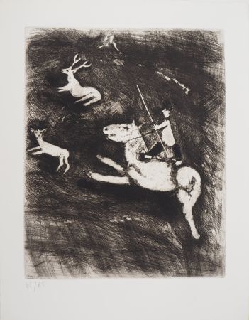 Gravure Chagall - La chevauchée (Le cheval s'étant voulu venger du cerf)
