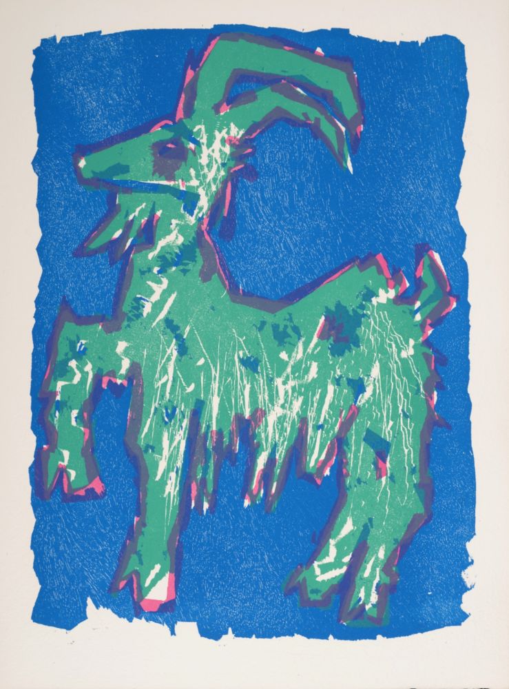 Gravure Sur Bois Lorjou - La Chèvre du Thibet, 1965