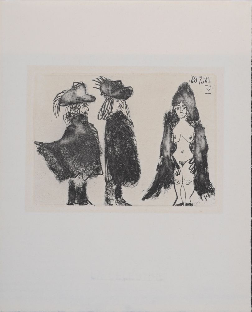 Gravure Picasso - La Célestine - Cavalerie, son valet et jeune fille, 1971
