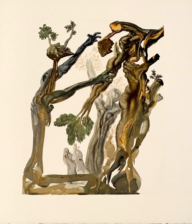 Gravure Sur Bois Dali - La Divine Comédie - Enfer 13 - La forêt des suicidés