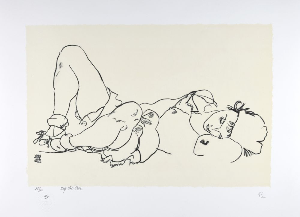Lithographie Schiele - La femme allongée, 1918 | Reclining woman, 1918 (Liegende)