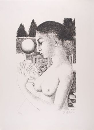 Lithographie Delvaux - La Femme à la Boule