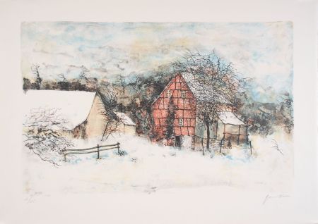 Lithographie Gantner - La ferme endormie