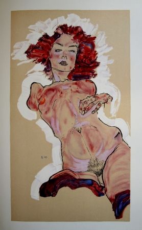 Lithographie Schiele - LA FILLE AU CHEVEUX ROUGES / RED-HAIRED GIRL - Lithographie / Lithograph - 1913