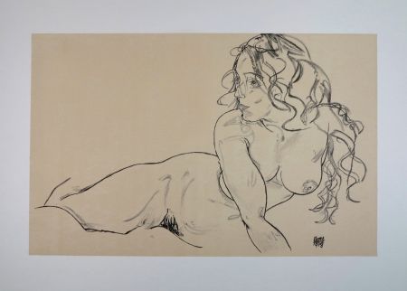 Lithographie Schiele - LA FILLE AUX LONG CHEVEUX / THE GIRL WITH LONG HAIR - 1918