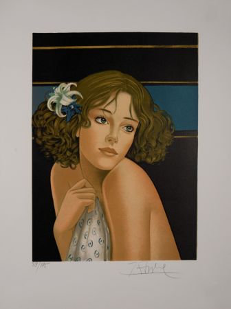Lithographie Ganne - La fille à la fleur - Hand-signed