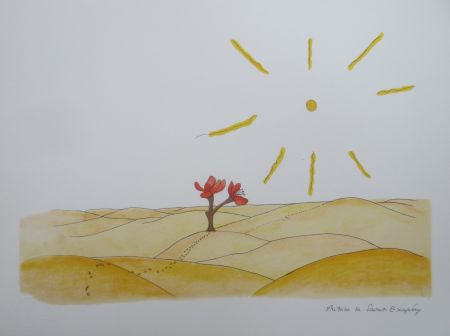 Lithographie Saint-Exupéry - La fleur dans le désert