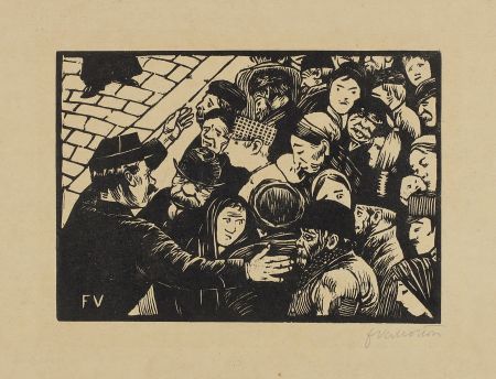 Gravure Sur Bois Vallotton - La Foule à Paris 