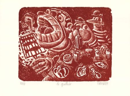 Lithographie Di Rosa - La Grillade (état en rouge)