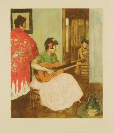 Lithographie Lunois - La guitariste / La guitarera