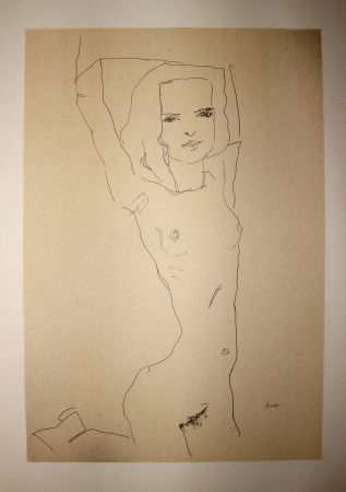 Lithographie Schiele - LA JEUNE FILLE NUE / THE NUDE YOUNG GIRL - Lithographie / Lithograph - 1910