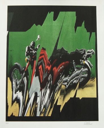 Lithographie Cesar - La moto éclatée