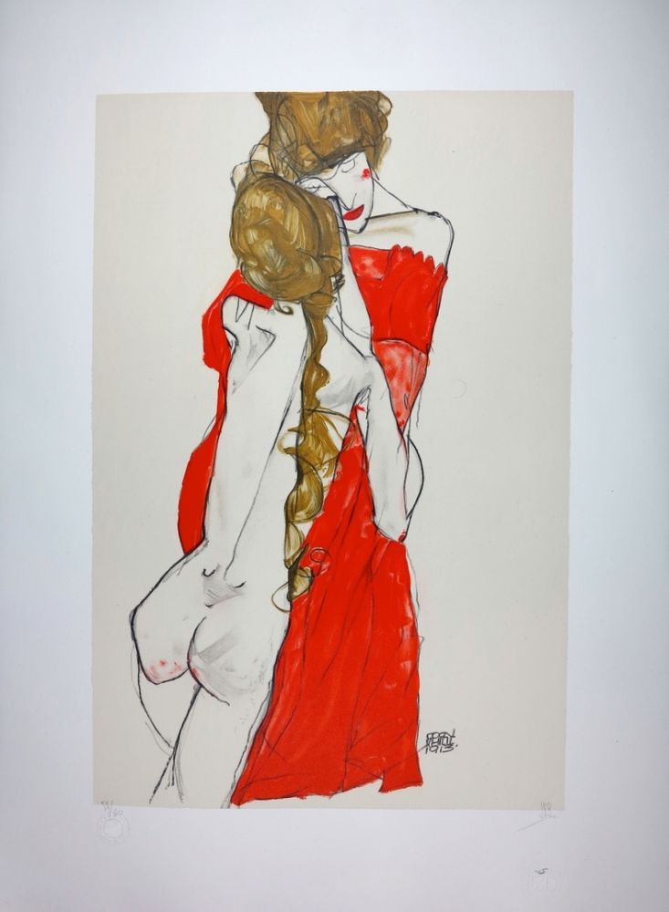 Lithographie Schiele - La Mère & la fille / Mother and Daughter - 1913