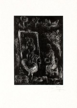 Linogravure Chagall - La Nuit Il Vole un Ange Dans le Ciel