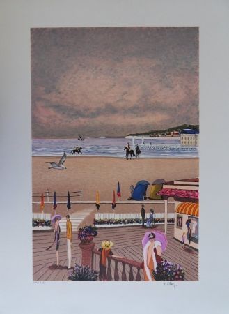 Lithographie Dilley - La plage de Deauville