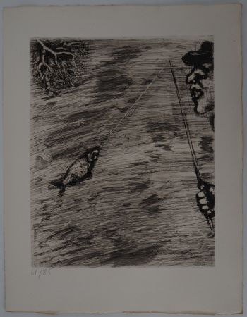 Gravure Chagall - La pêche (Le petit poisson et le pêcheur)