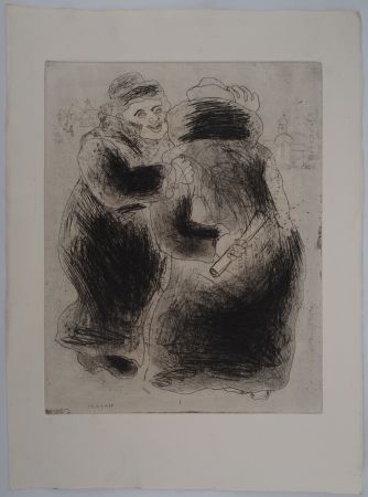 Gravure Chagall - La rencontre en Houppelande