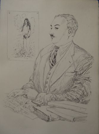 Gravure Foujita - La Rivière Enchantée - Portrait d'Héron de Villefosse
