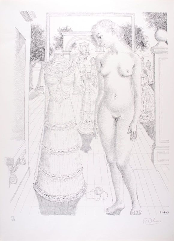 Lithographie Delvaux - La Robe du dimanche