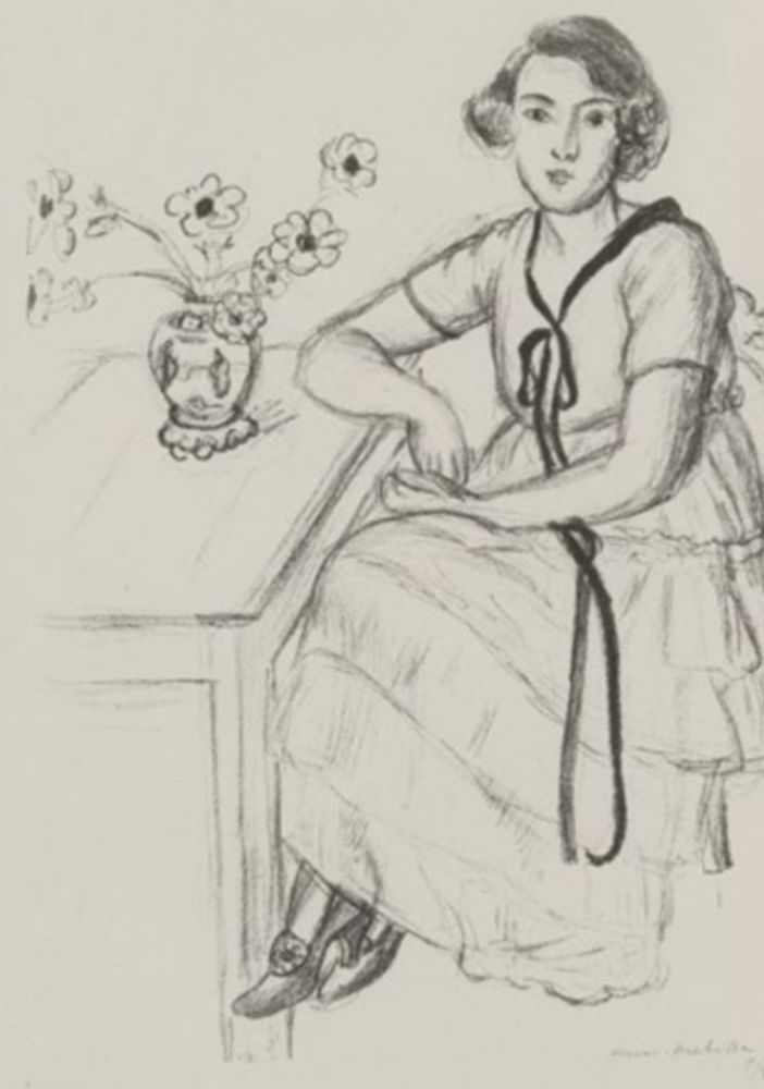 Lithographie Matisse - La Robe Jaune Au Ruban Noir