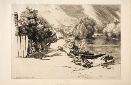 Gravure Bracquemond - La Seine au bas Meudon