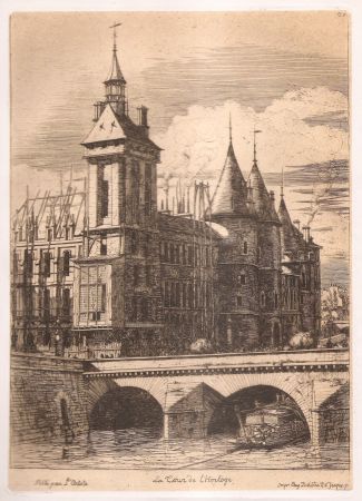 Gravure Meryon - La tour de l'horloge / The Clock Tower