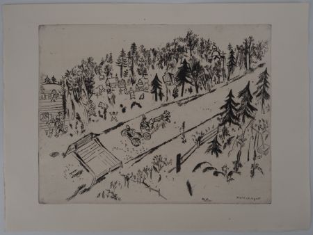 Gravure Chagall - La traversée du village (En chemin)