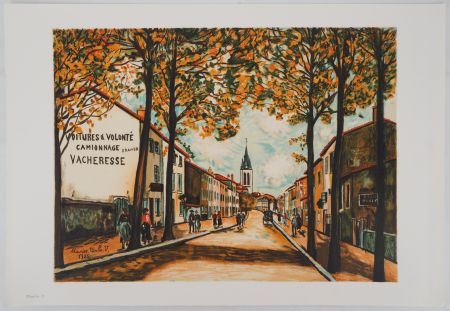 Lithographie Utrillo - La Vacheresse, route National à Anse (Rhône)