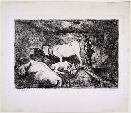 Gravure Bozzetti - LA VISITA NOTTURNA (Visiting the stable in the night) 