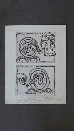 Gravure Alechinsky - Labyrhinte et reine ,crapaud et labyrinthe