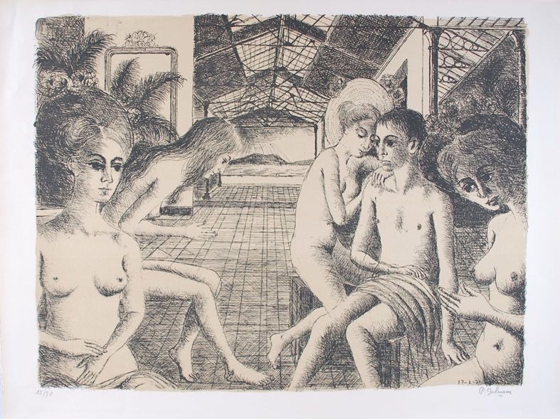 Lithographie Delvaux - L'Amoureux