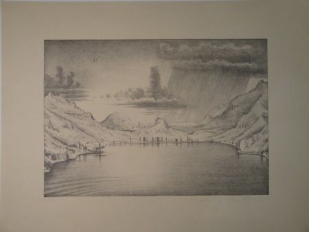 Lithographie Stöcklin - Landschaft bei Morcote.