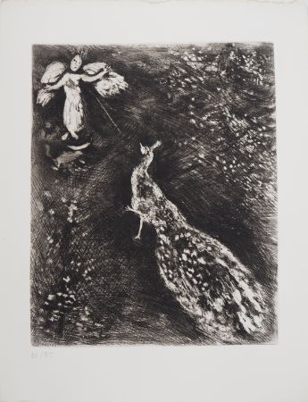 Gravure Chagall - L'ange et le paon (Le paon se plaignant  Junon)